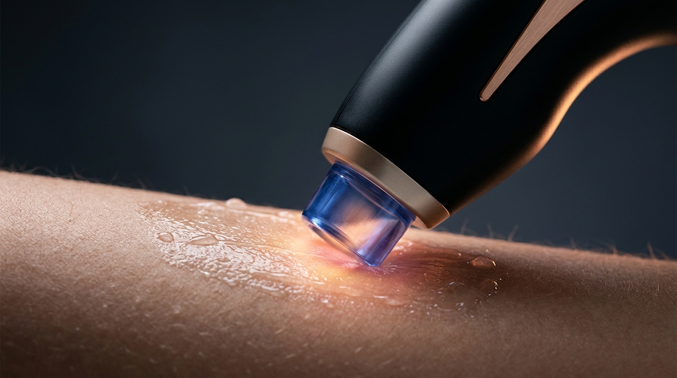 Sapphire-cooled medical laser handpiece with optical precision